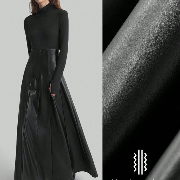 Black Elegant Women's solid upper with Faux Leather bottom Maxi Party Dress - Picture 2 of 8